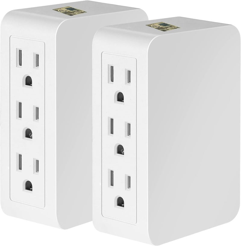 FiiMan 6 Outlet Wall Adapter, UL Listed 3-Prong Grounded Outlet to The Side, Wall Plug Side Access Adapter, 6 Way Outlet Extender Tap, White (2) - Image 2
